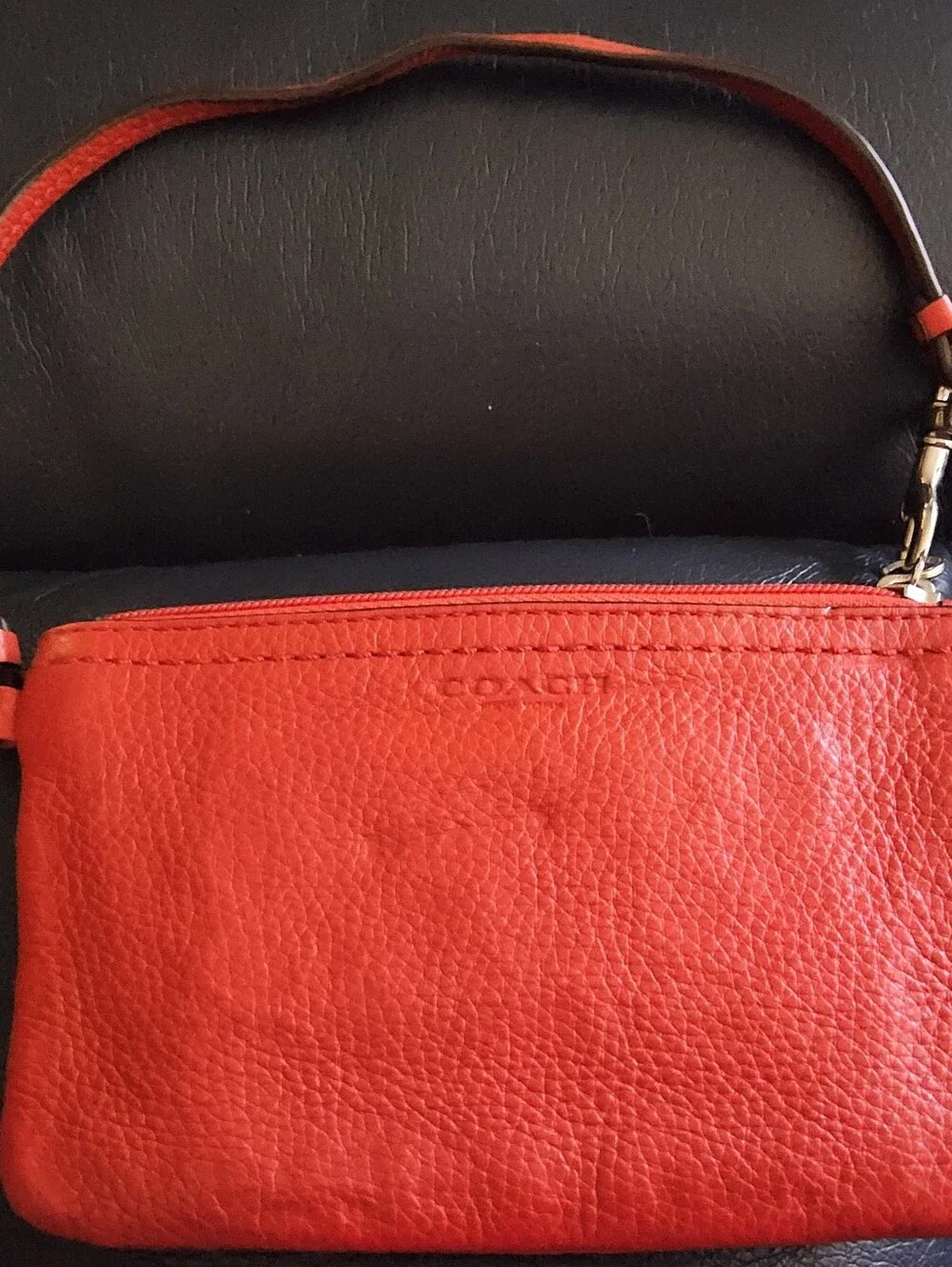 Coach Red Pebbled Leather Wristlet with Strap